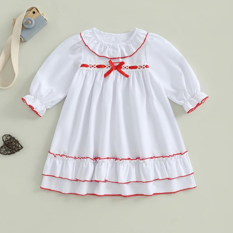 Multitrust Toddler Girls Christmas Nightgowns Pajamas Dress with Red Ribbon Bow Ruffle Long Princess Nightdress Pjs Dresses - Image 3